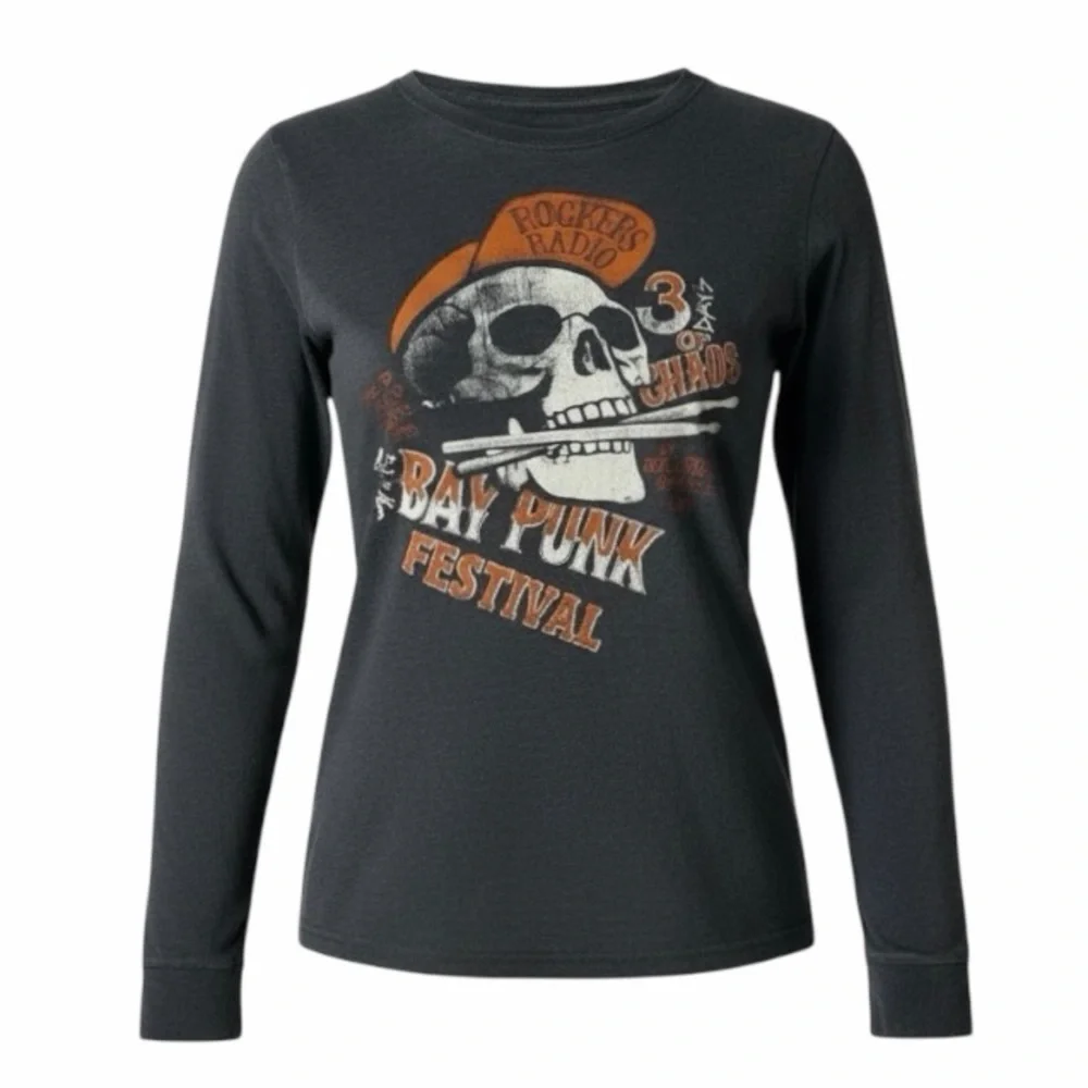 Set of 2 Gap Skull Graphic Print Crewneck Long Sleeve T-Shirts Size Large